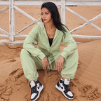 Women's Fashionable Cropped Sweat Set with Practical Pockets and Elastic Waistband
