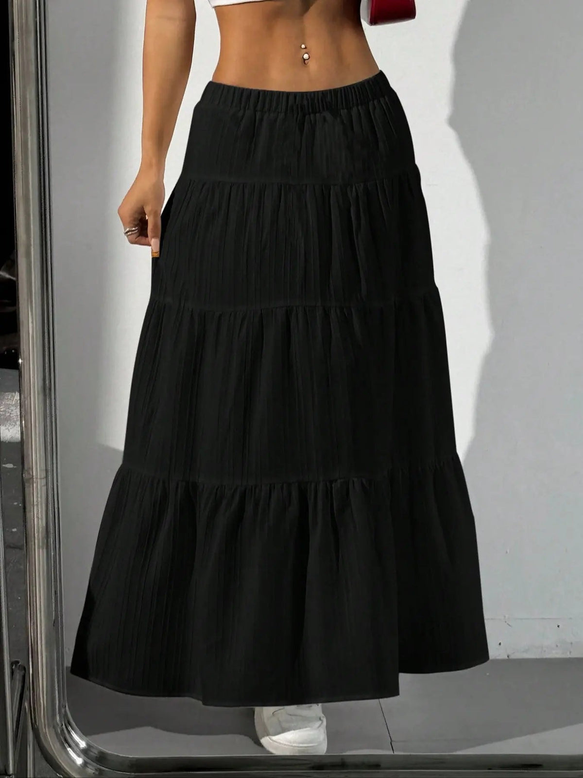 Women's Tiered Maxi Skirt with Elastic Waistband