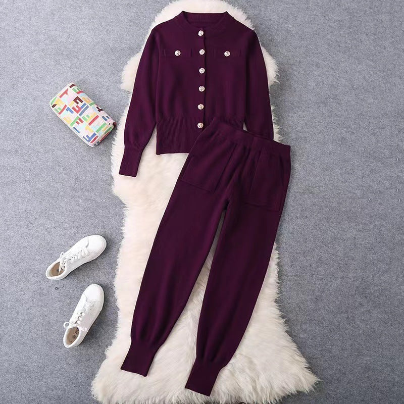 Women's Elegant Knit Suit Set with Button Details
