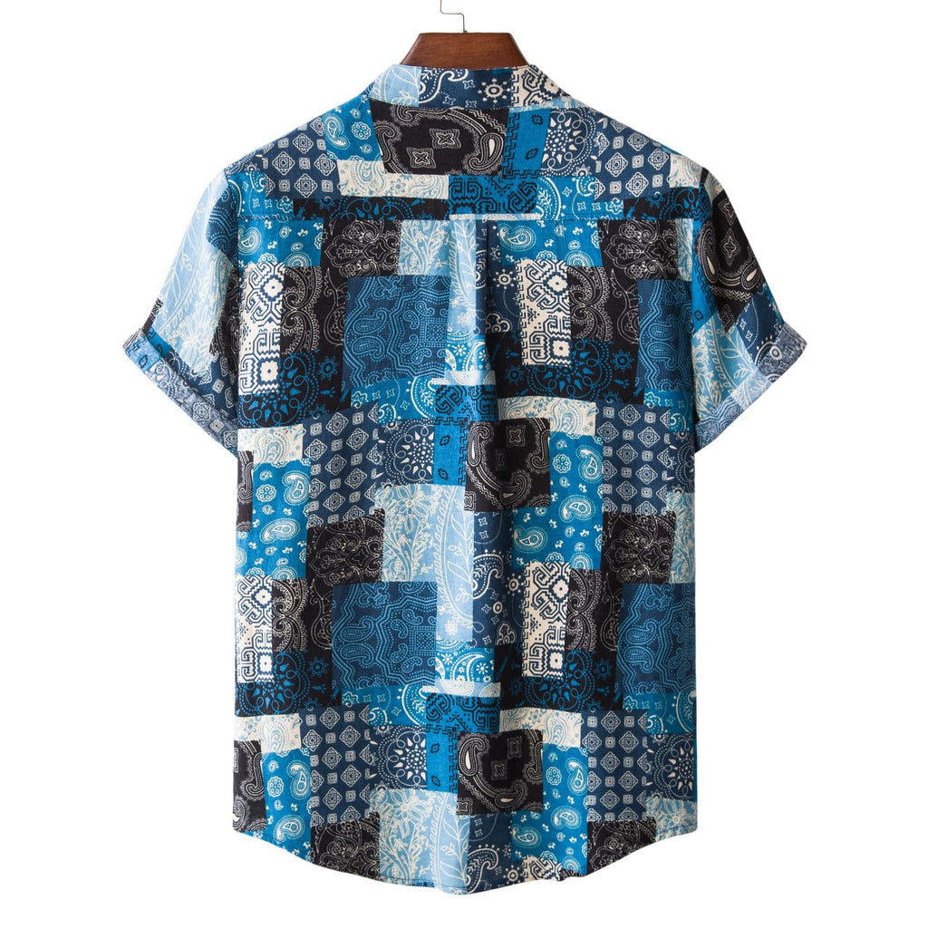 Women's Short-Sleeve Shirt in Creative Patchwork Design