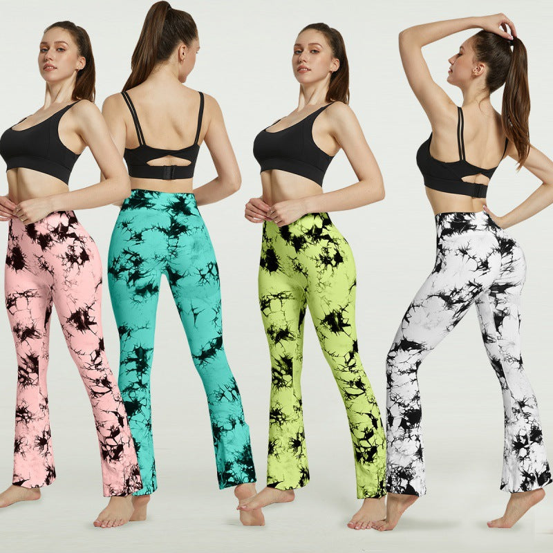 Women's Flared Yoga Leggings with Tie-Dye Pattern