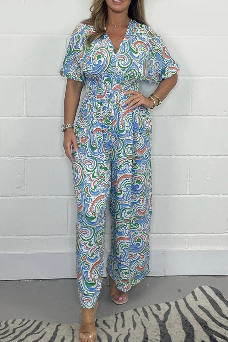 Flowy Paisley Print Jumpsuit with Waist Detail