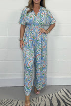 Flowy Paisley Print Jumpsuit with Waist Detail