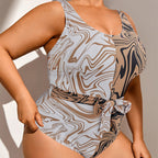 Women's Swimsuit with Stylized Marble Pattern and Tailored Silhouette