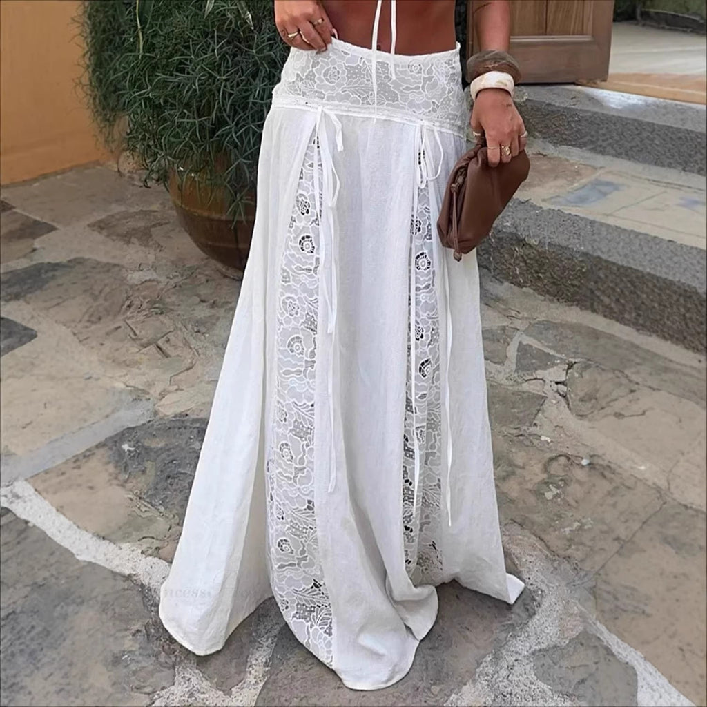 Women's Maxi Skirt with Lace Design and Side Ties