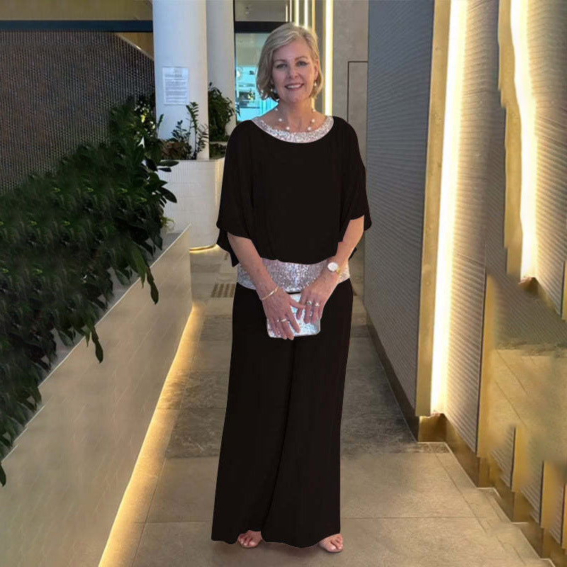 Elegant Airy Jumpsuit with Glitter Waistband
