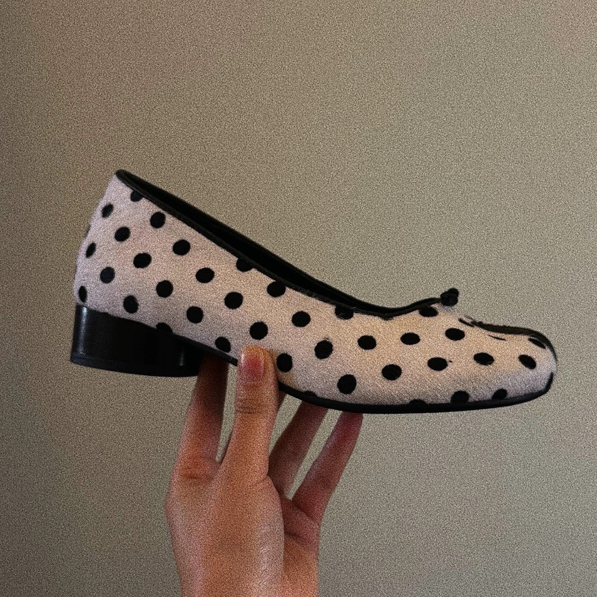Women's Ballerina Flats with Polka Dot Pattern and Innovative Toe Design