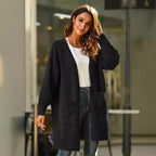 Women's Chunky Knit Kimono Cardigan with Open Sleeves and Pockets