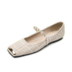 Women's Ballet Flats with Pearl Appliqué and Strap