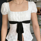 Women's Blouse with Ruching and Decorative Tie