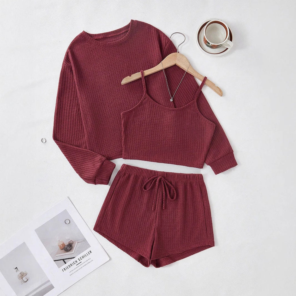Women's Comfortable Two-Piece Waffle Knit Set