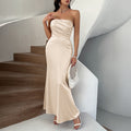 Women's Bustier Maxi Dress with Elegant Cut and Flowing Material