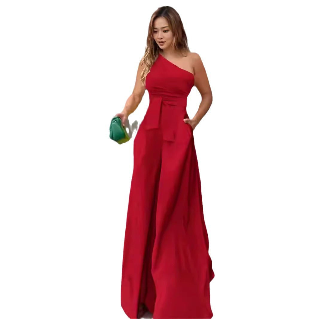 Elegant One-Shoulder Jumpsuit with Belt