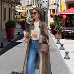Women's Elegant Trench Coat with Plaid Interior and Loose Cut