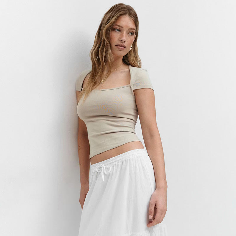 Women's Fitted Short-Sleeve Shirt with Square Neckline