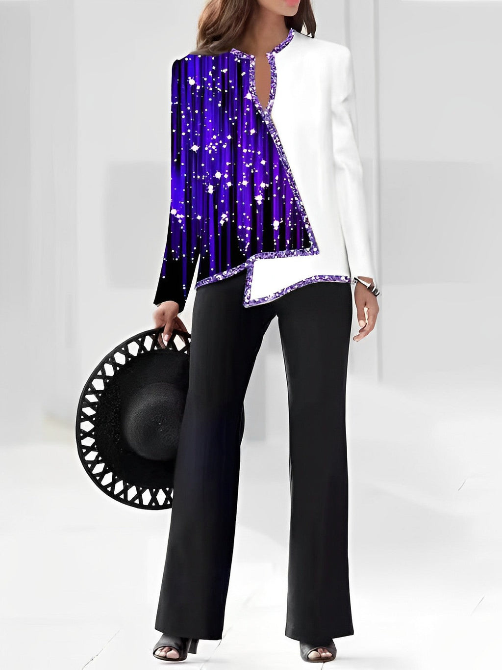 Elegant Statement Jacket with Asymmetric Cut and Sparkling Details