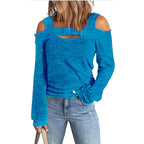 Women's Elegant Long-Sleeve Shirt with Asymmetric Cut-Out and Shoulder Design
