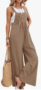 Women's Casual Wide-Leg Jumpsuit with Buckle Closure