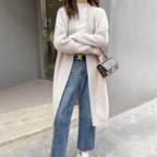Women's Large Knit Cardigan with Open Design and Voluminous Sleeves