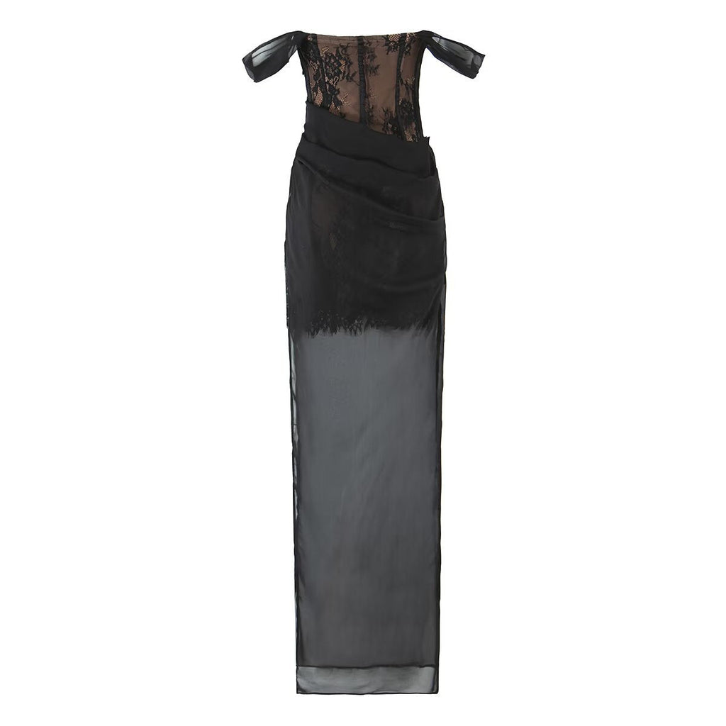 Women's Elaborate Lace Dress with Elegant Ruffle Details