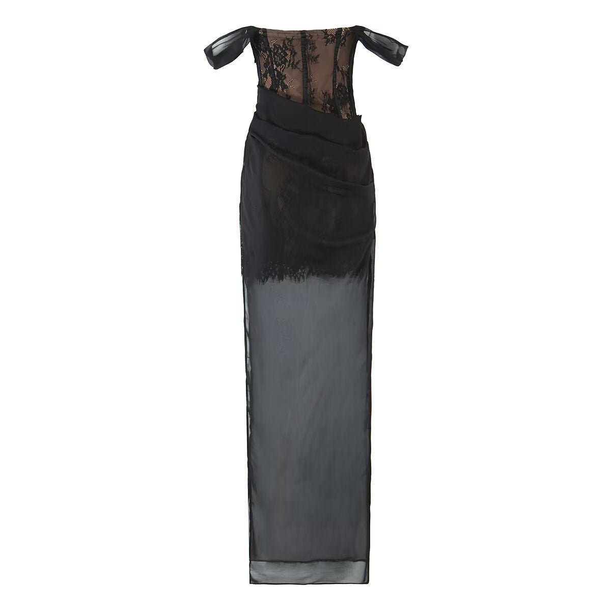 Women's Elaborate Lace Dress with Elegant Ruffle Details