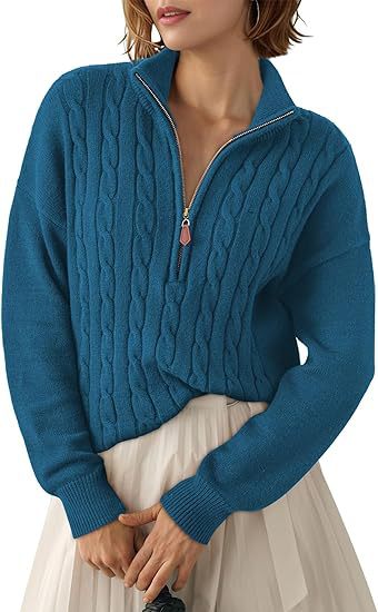 Women's Chunky Knit Sweater with Mock Neck and Half-Zip