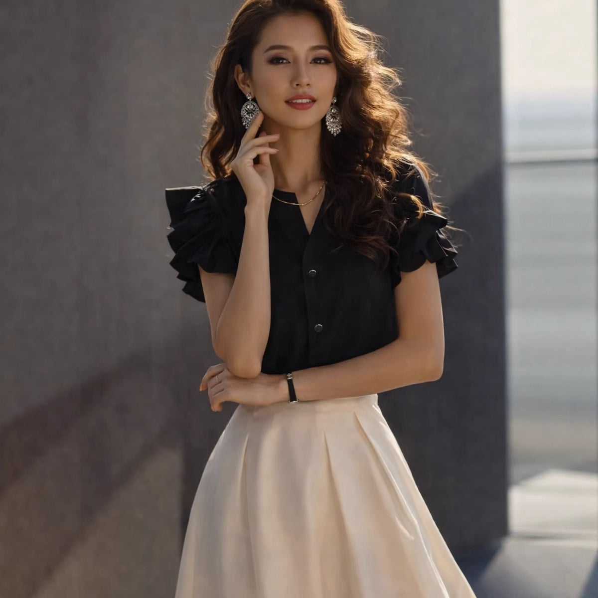 Women's Elegant Blouse with Ruffle Details