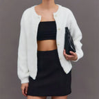 Women's Fuzzy Cardigan with Decorative Pearl Buttons
