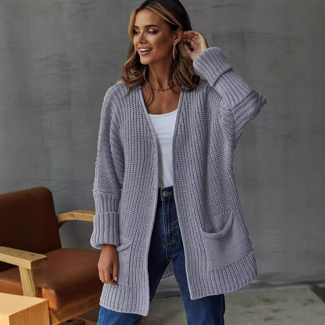 Women's Cozy Cardigan with Deep Pockets and Volumetric Sleeves