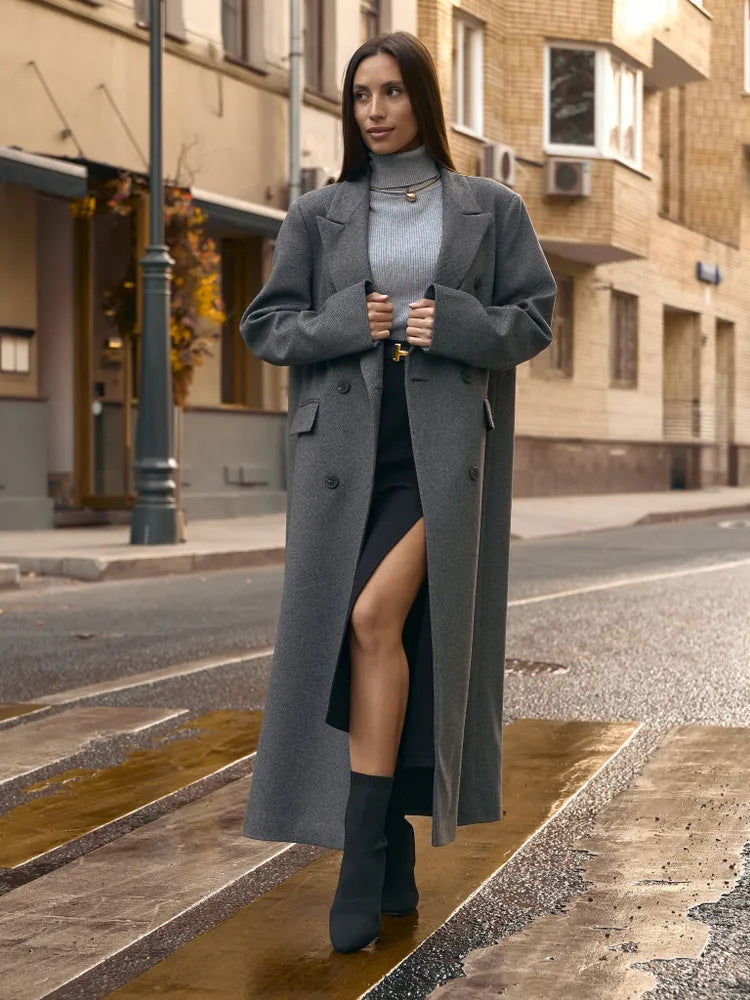 Elegant Double-Breasted Coat with Textured Details