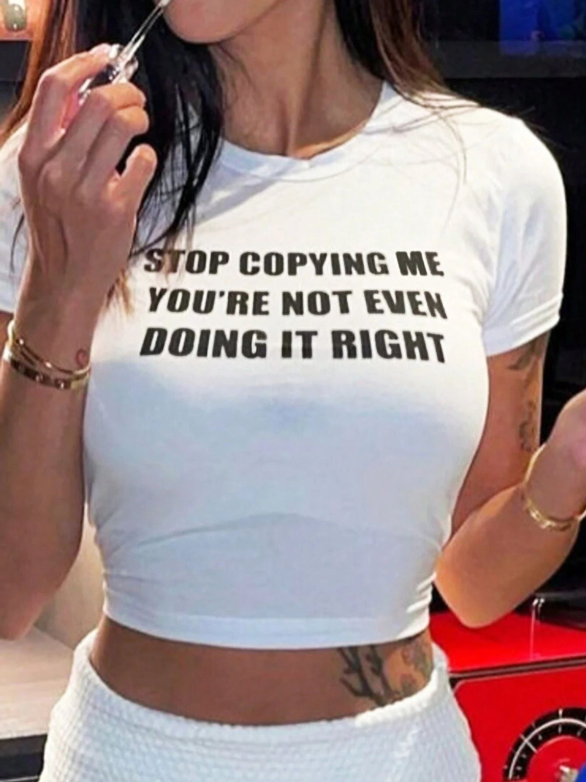 Women's Crop T-Shirt with Retro Phone Design