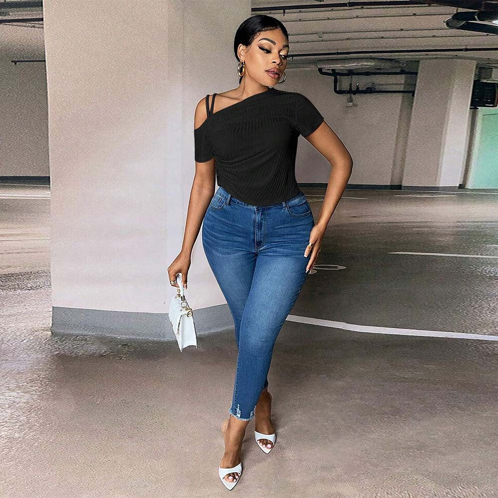 Women's Asymmetrical Ruffle Stretch Top