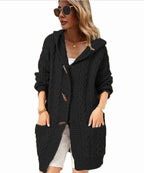 Women's Chunky Knit Coat with Hood and Pockets