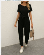 Women's Wide-Leg Jumpsuit with Tie Belt