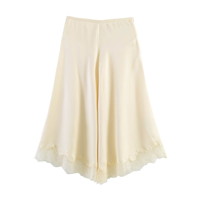 Women's Elegant Palazzo Trousers with Delicate Lace Trim
