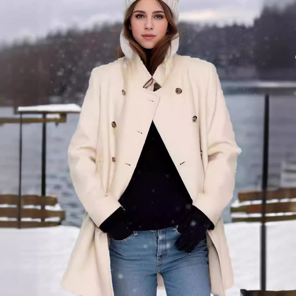 Elegant Duffle Coat with Double-Breasted Button Placket and Luxurious Details