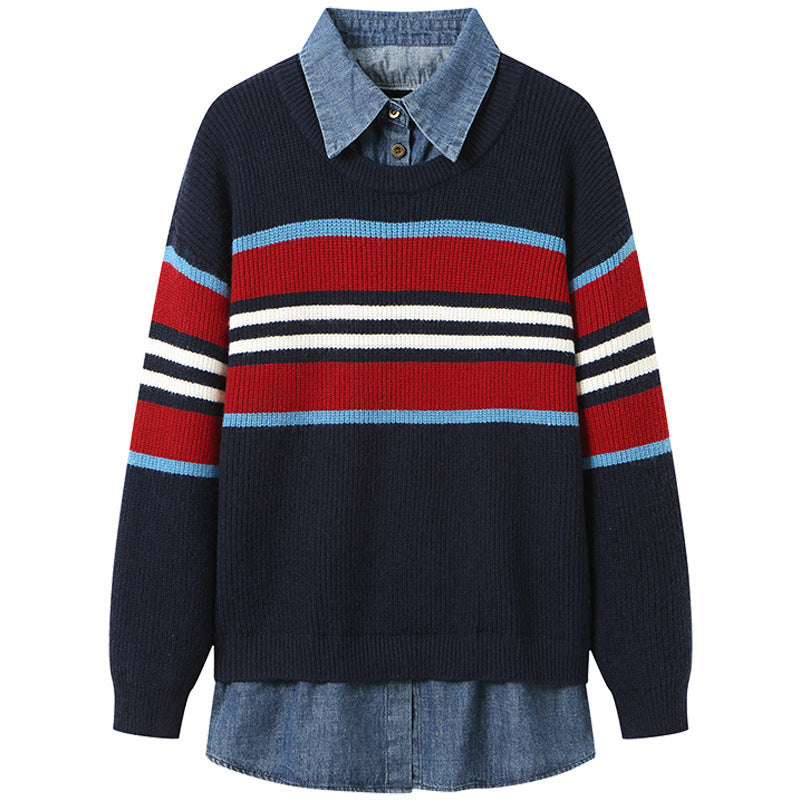 Women's Striped Knit Sweater with Casual Fit