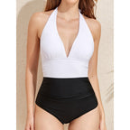 Women's V-Neck Swimsuit with Color Contrast