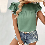 Women's Short-Sleeve Blouse with Ruffle Details