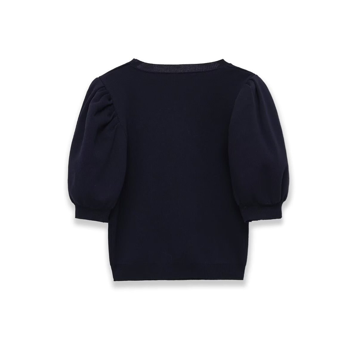 Women's Cotton Sweater with Heart-Shaped Neckline and Puff Sleeves