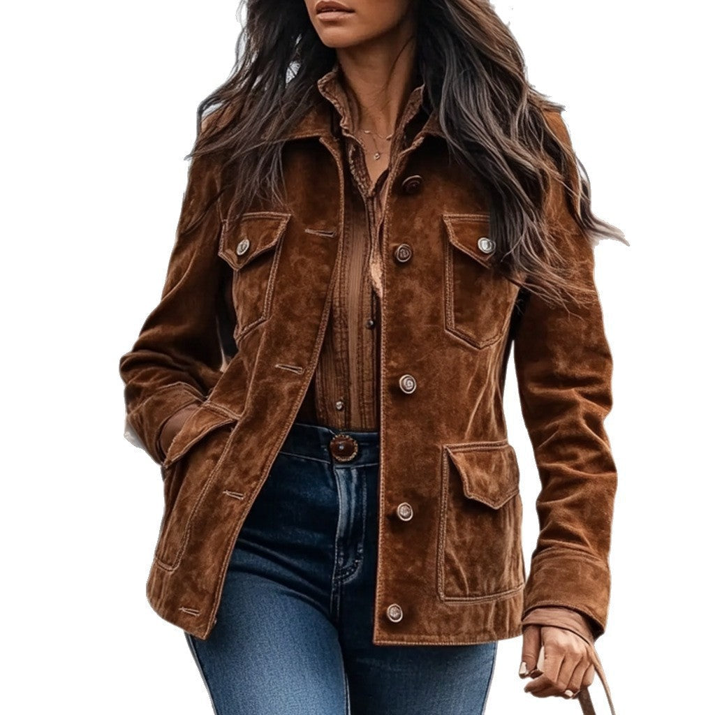 Women's Vegan Leather Jacket with Pockets