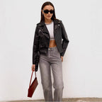 Women's Biker Jacket with Buckle Closure