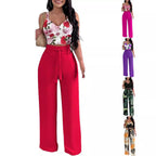 Women's Casual Floral Ruffled Top and Wide-Leg Pants Set