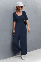 Women's Wide-Leg Jumpsuit with Elegant Round Neck