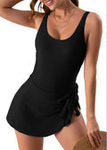 Women's Swim Jumpsuit with Wrap Skirt and Adjustable Knot