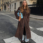 Women's Long Faux Suede Trench Coat with Fashionable Details