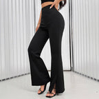 Women's Elegant High-Waisted Flared Pants with Button Details