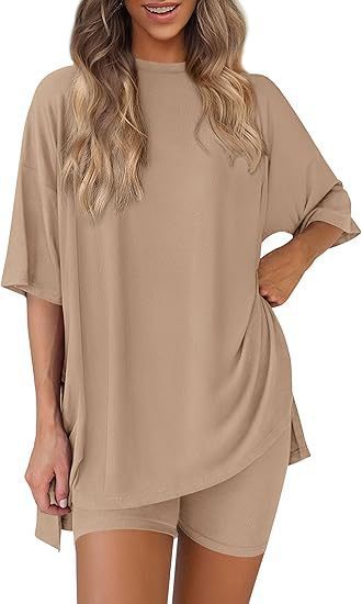 Women's Casual Lounge Set with Oversized Top and Shorts