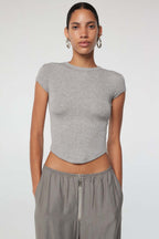 Women's Form-Fitting Short-Sleeve Shirt with Round Neckline