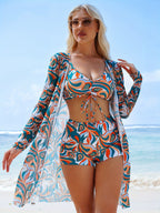 Women's Swim Set with Casual Kimono and Sporty Shorts